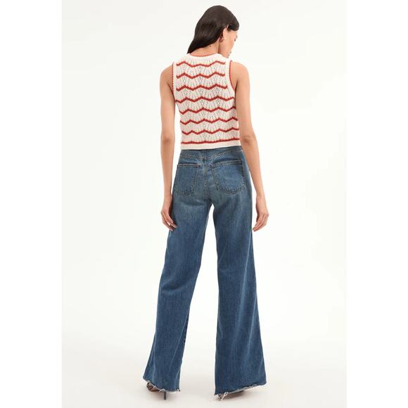 Veronica Beard Jerrell Cropped Knit Tank Off-White/Pink Shell/Persimmon Small - Picture 4 of 7